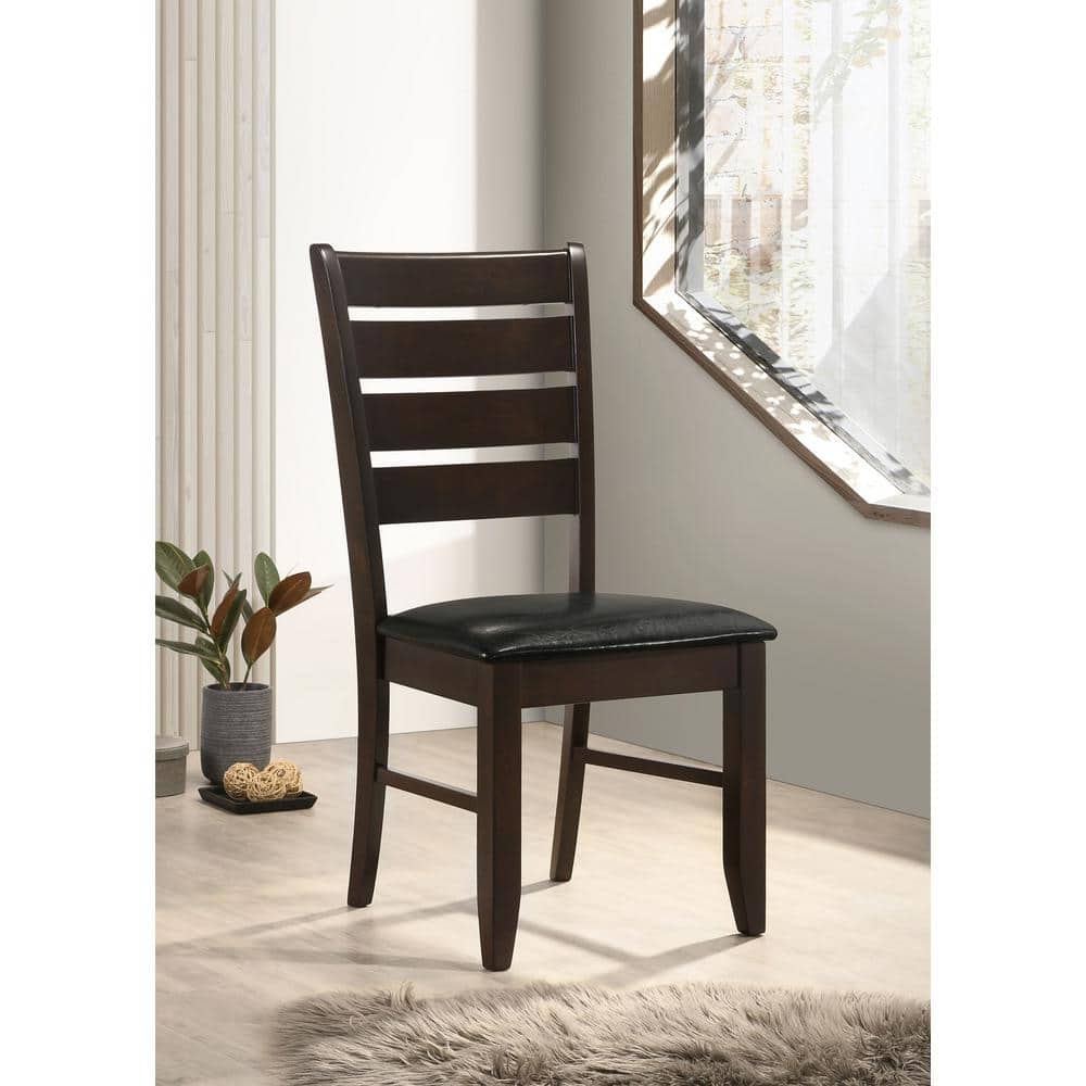 Espresso Brown Faux Leather Upholstered Ladderback Side Chair