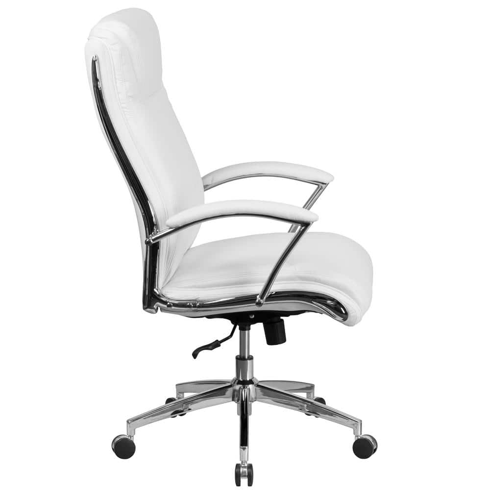 White High Back Leather Executive Swivel Office Chair with Chrome Base