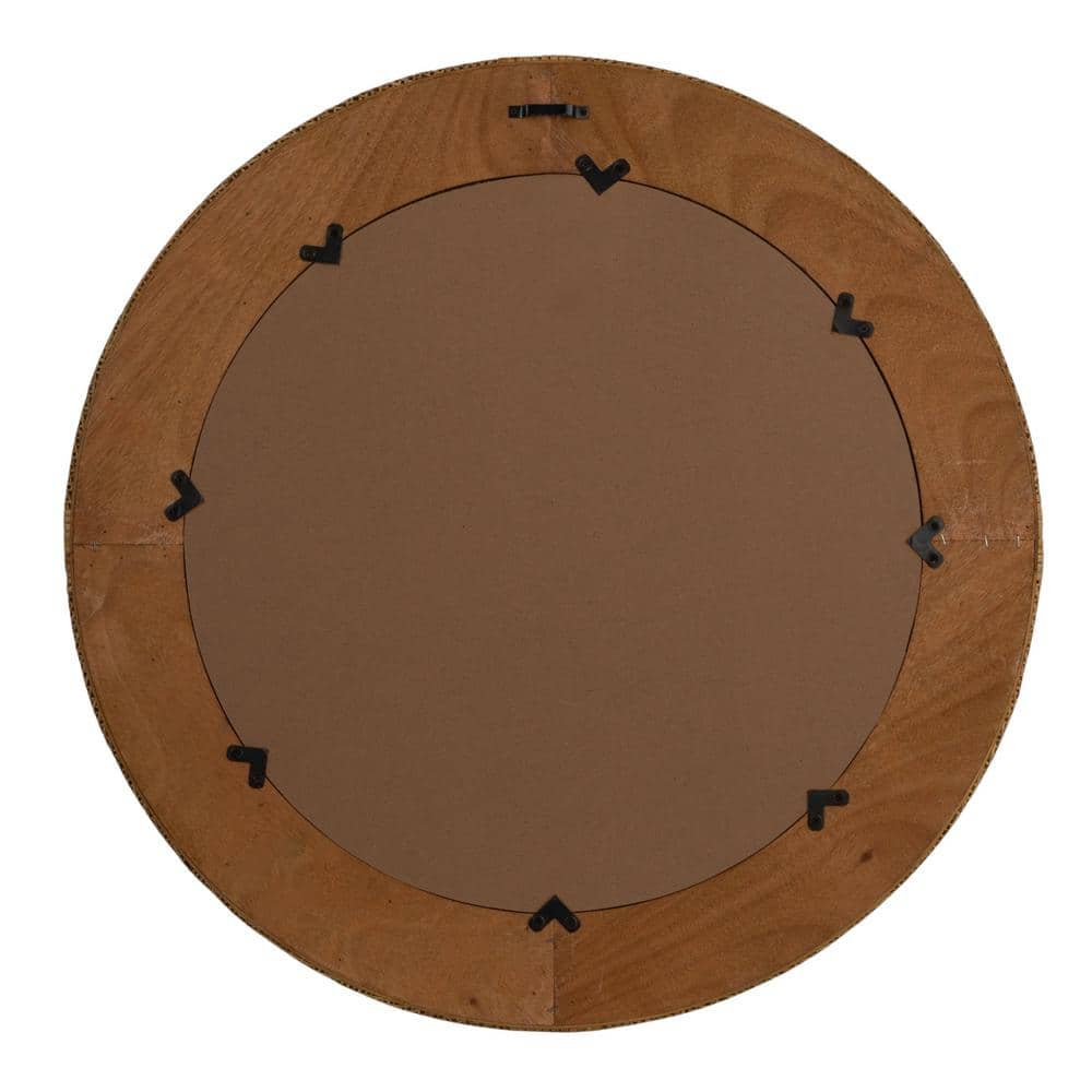 Natural Handwoven Rattan and Wood Round Wall Mirror