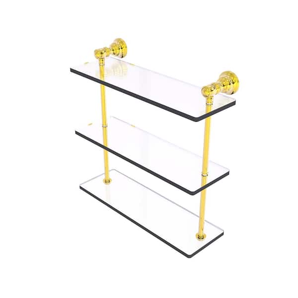 Allied Brass Carolina 16 in. W x 16 in. H x 5.54 in. D Brass Rectangular Triple Glass Shelf in Polished Brass