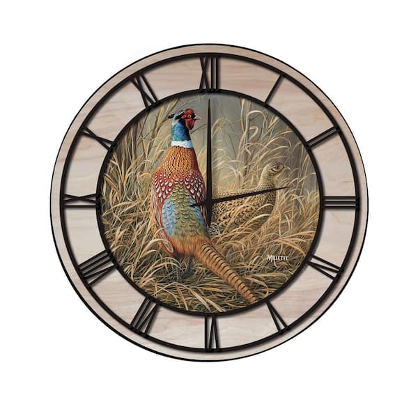 Unbranded "Late Season Solitude" Woodgrain Accent and Black Numbers Imaged Wall Clock
