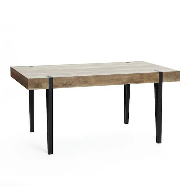 LuxenHome 35.5 in. Rectangle Oak and Black Wood Dining Table with Particle Board Frame (Seats 6)
