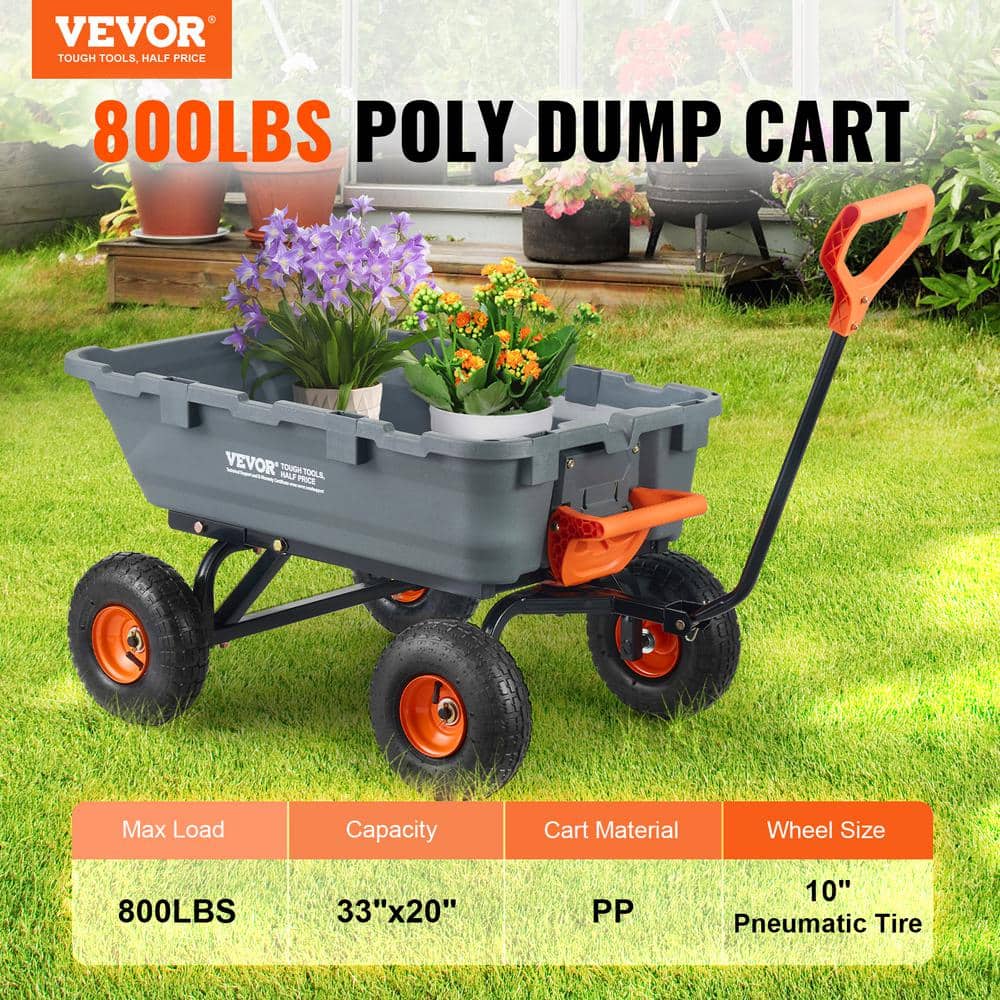 Gray Heavy Duty Poly Garden Dump Cart with Steel Frame