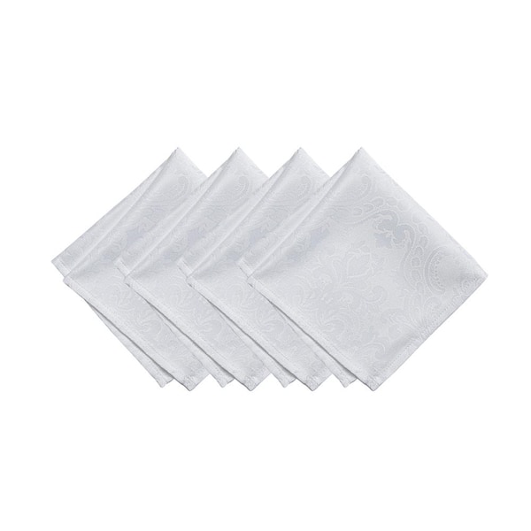 Threadmade Home Caiden Elegance Damask Napkin, set of 4, White - 17"W x 17"L