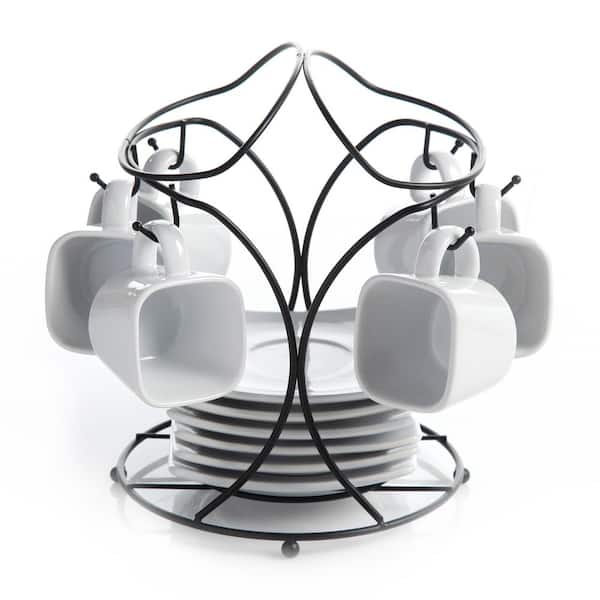 Gracious Dining 3.5 oz. White Saucer Set with Metal Rack (Set of 6)