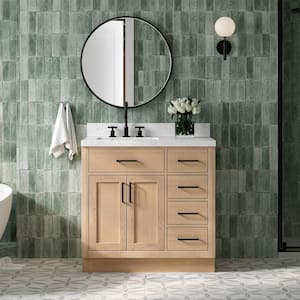 Hepburn 36 in. W x 22 in. D x 36 in. H Single Freestanding Bath Vanity in Oak with Carrara White Quartz Top