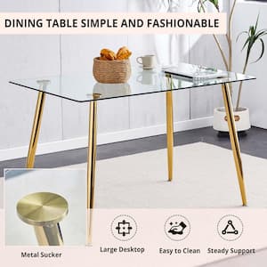 Modern Glass Rectangular Dining Table with Metal Legs for 4 (51 in. L x 29.5 in. H)