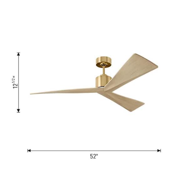 Generation Lighting - Fan Adler 52 in. Burnished Brass Modern Downrod Mount Standard Ceiling Fan with Remote and Washed White Oak Blades