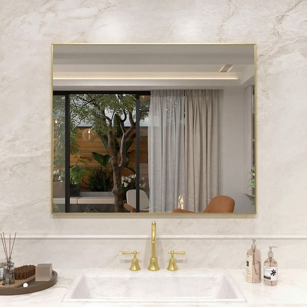 Sylanor 36 in. W x 30 in. H Rectangular Framed Wall Bathroom Vanity Mirror in Brushed Gold