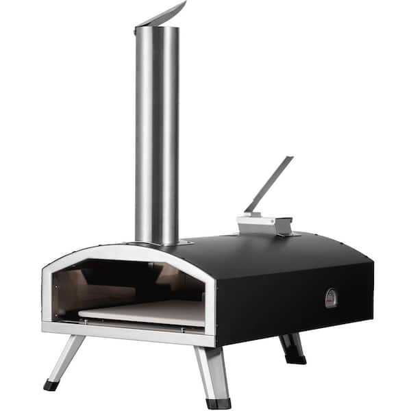 Pizza Oven 12 in. Portable Wood Outdoor Pizza Oven Iron Spray Camping Includes Pizza Stone in Black
