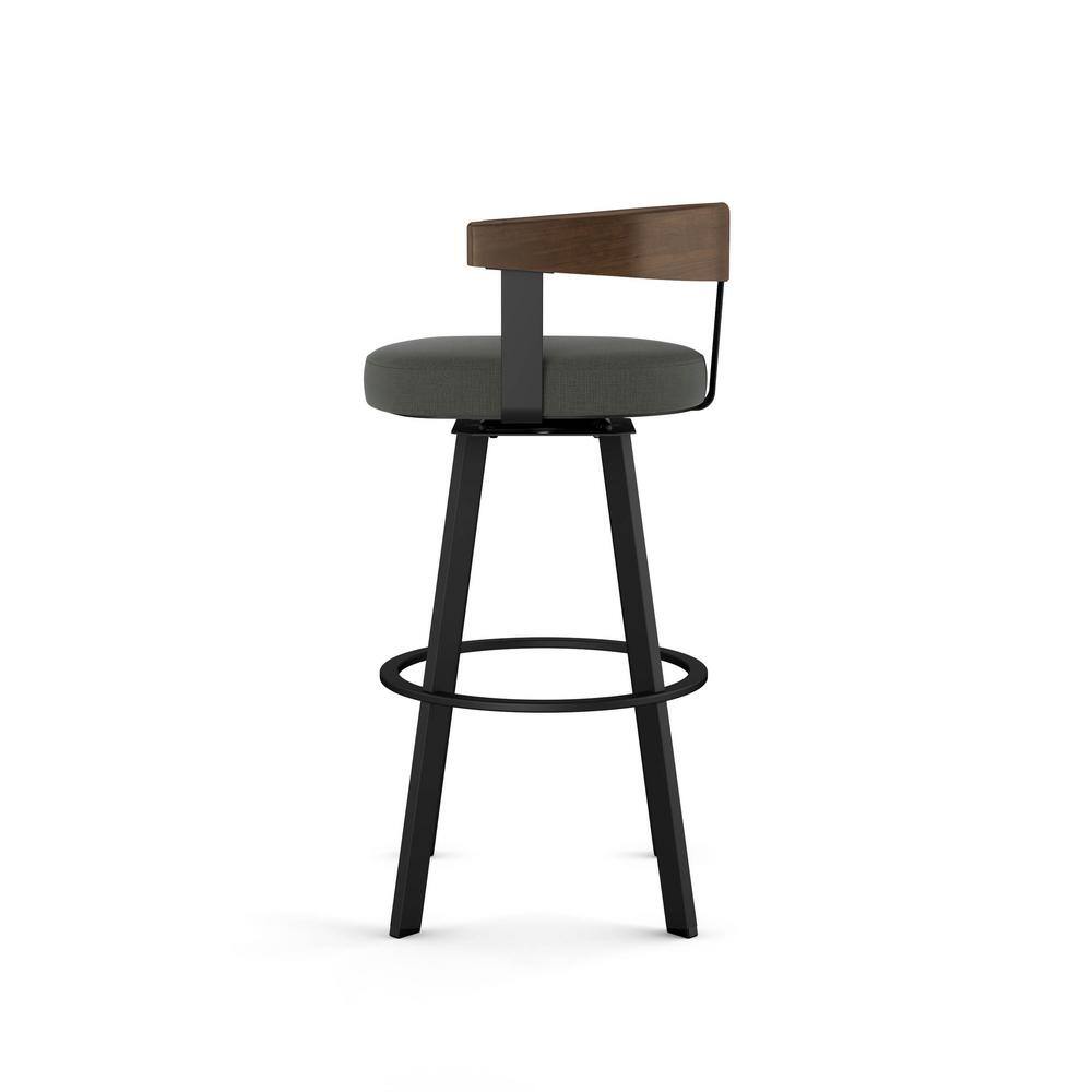 Lars 30" Gray Upholstered Swivel Barstool with Wood Back