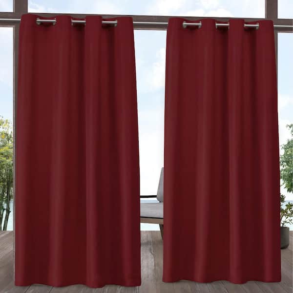 EXCLUSIVE HOME Cabana Radiant Red Solid Light Filtering Grommet Top Indoor/Outdoor Curtain, 54 in. W x 84 in. L (Set of 2)