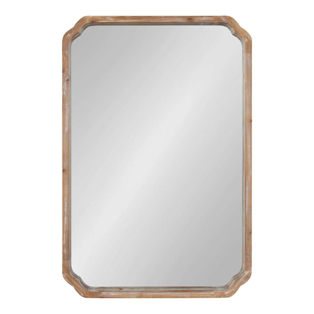 Rustic Brown Rectangular Wood Wall Mirror with Scalloped Corners