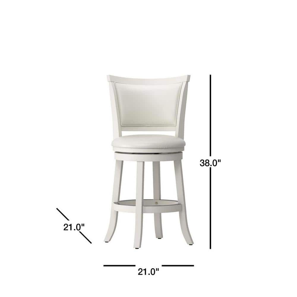 White Wood Swivel Counter Height Barstools with Leather Seats, Set of 2
