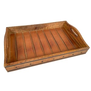 THE URBAN PORT Brown Rectangular Farmhouse Wooden Tray with Rivets Accent  and Metal Trim UPT-242013 - The Home Depot