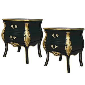 Saint-Honore Nightstand Bombe 21 in. Black and Gold Standard Rectangle Wood End Table with 2-Pieces
