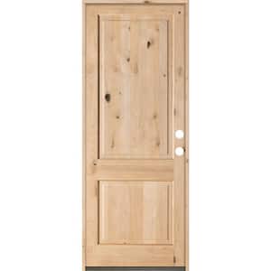 32 in. x 96 in. Rustic Knotty Alder Square Top Left-Hand Inswing Unfinished Wood Prehung Front Door