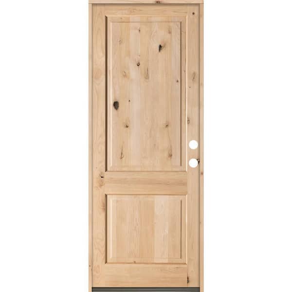 Krosswood Doors 42 in. x 96 in. Rustic Knotty Alder 2 Panel Square Top Left-Hand Unfinished Solid Wood Exterior Prehung Front Door