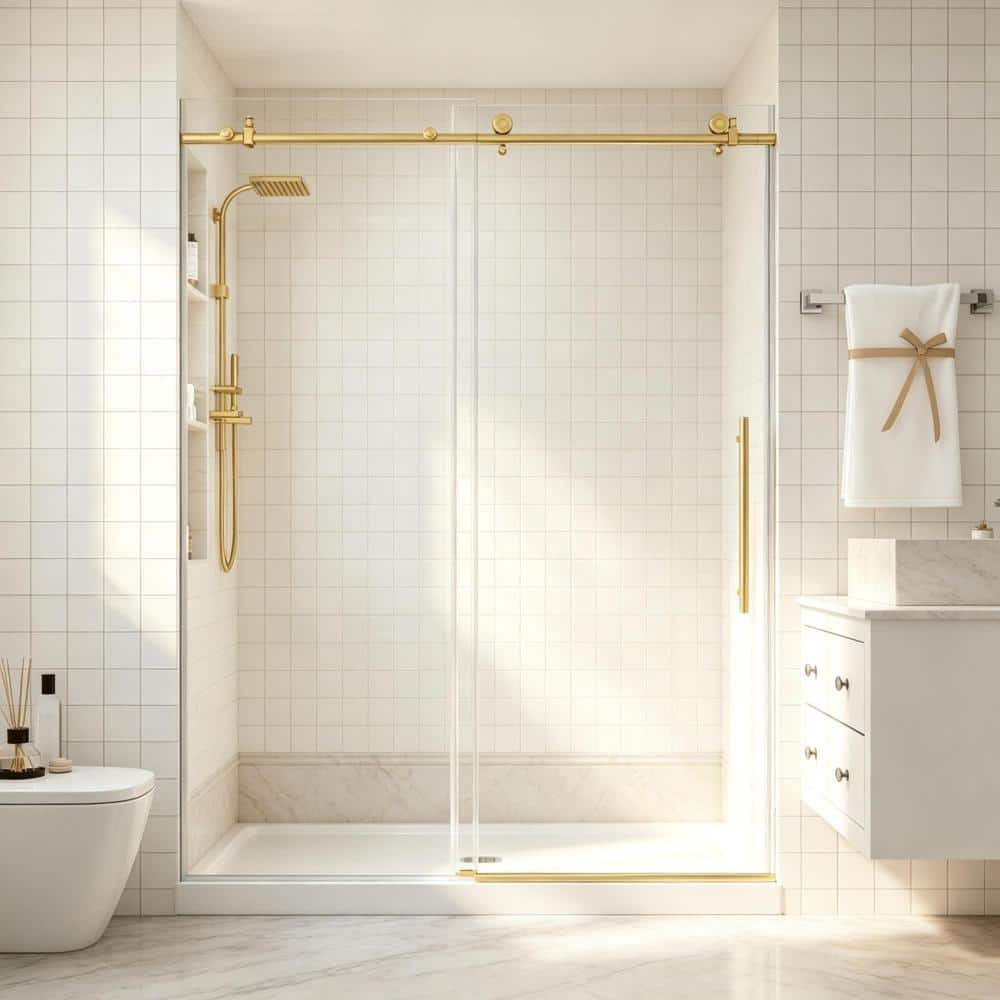 49 in. to 54 in. W x 76 in. H Single Sliding Frameless Shower Door in Brushed Gold with 1/4 in. Clear Tempered Glass price history on PriceWatchPro