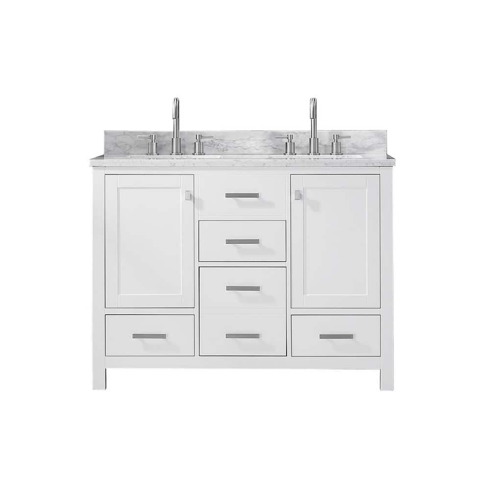 SUPREME WOOD ITASCA 48in.W x 22 in. D x 35.4 in. H Bath Vanity in White with Marble Vanity Top in White with White Double Basin -  57048D-CAB-WHSQ