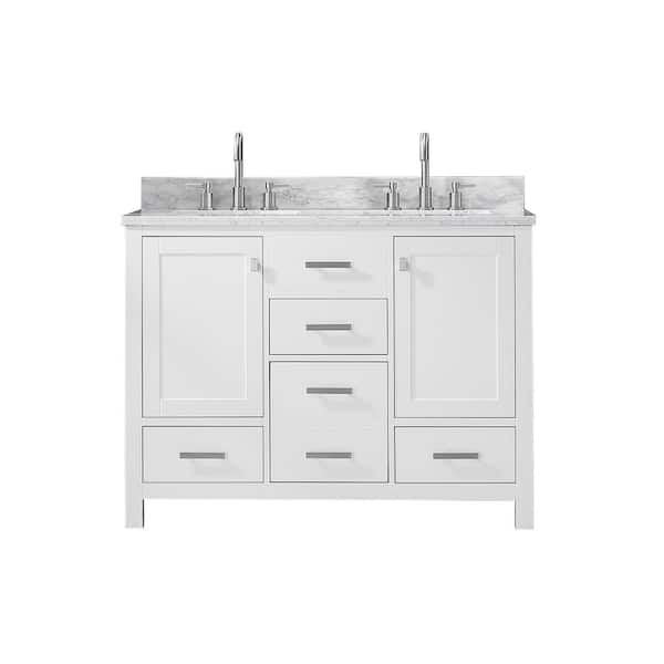 ITASCA 48in.W x 22 in. D x 35.4 in. H Bath Vanity in White with Marble Vanity Top in White with White Double Basin