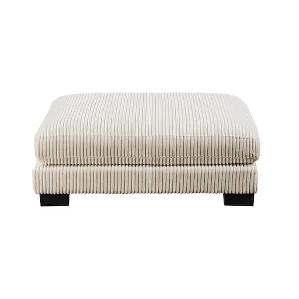 Turbo Beige Corduroy Fabric Square Ottoman