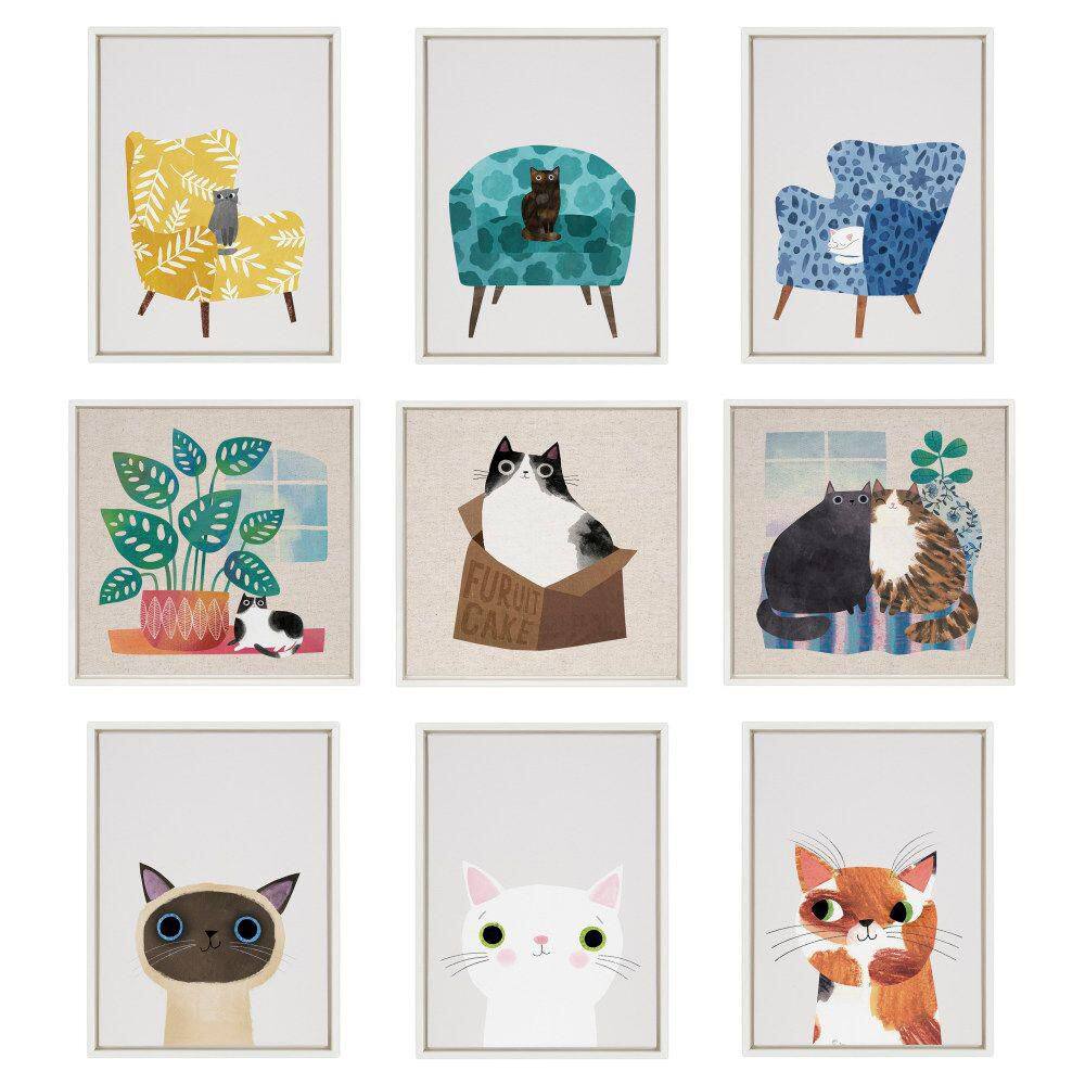 Whimsical Cats Framed Canvas Wall Art, 22x22 White