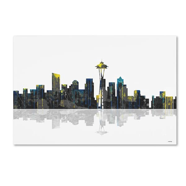 Trademark Fine Art 22 in. x 32 in. Seattle Washington Skyline by Marlene Watson Hidden Frame