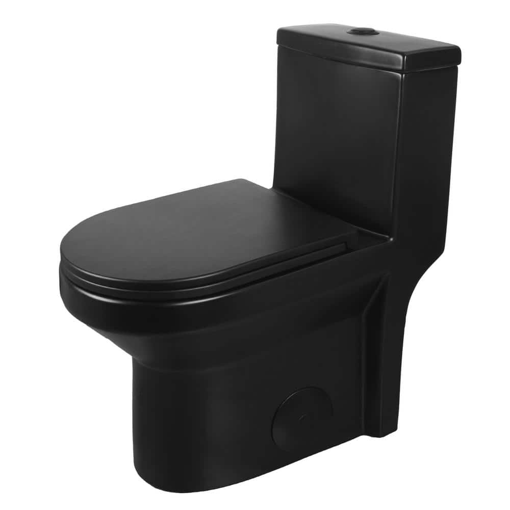 Compact Black Ceramic Dual Flush Round Toilet with Quiet-Close Seat