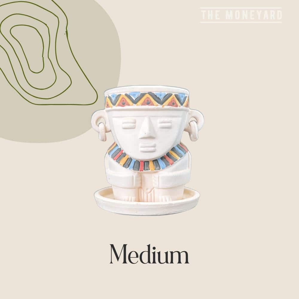 Indio Medium 5 in. tall white with color details, Clay indoor planter with 