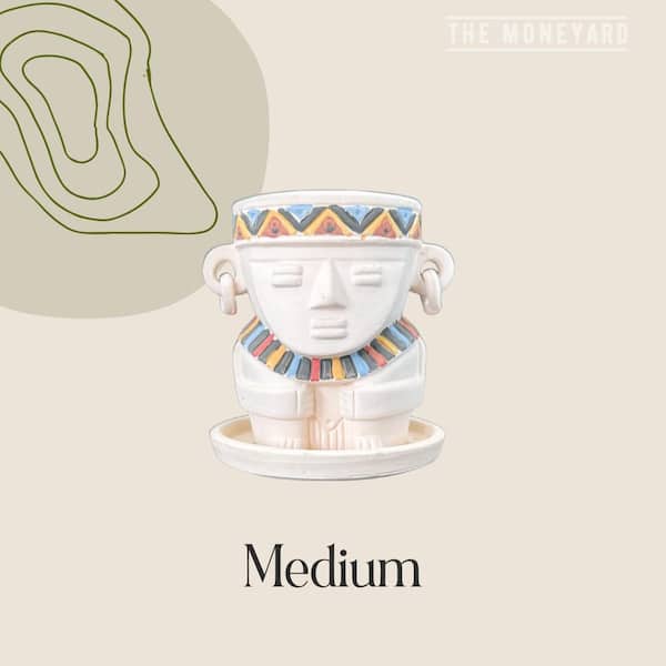 Unbranded Indio Medium 5 in. tall white with color details, Clay indoor planter with plate