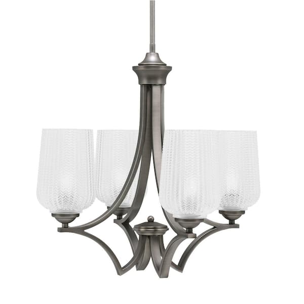 Unbranded Clevelend 4-Light Graphite Round Chandelier with 5 in. Clear Textured Glass Shades, No bulbs included