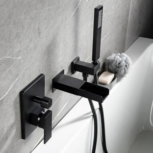 2-Handle Square Hand-Held Bathtub Faucet with Pressure Balance Valve in Matte Black