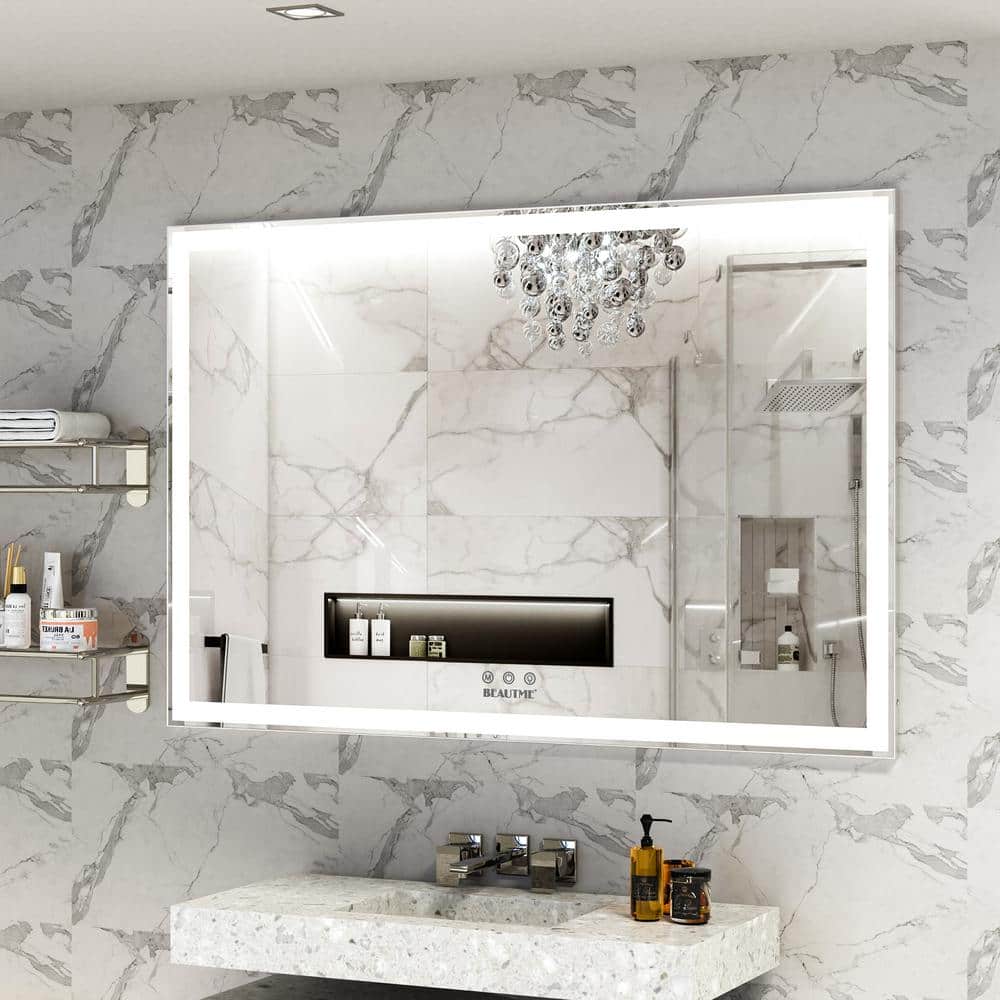 60x40 Inch Silver Aluminum LED Bathroom Vanity Mirror