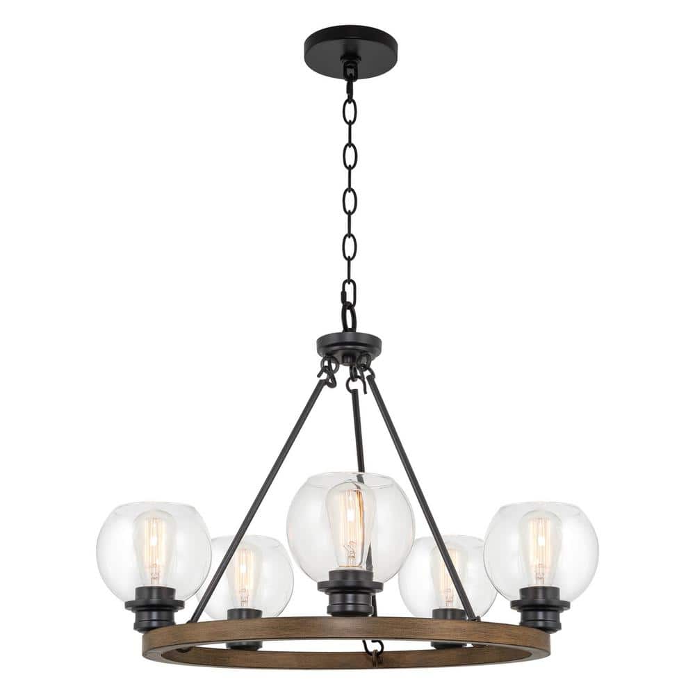 Elwood 25'' Black Metal and Glass Globe Chandelier
