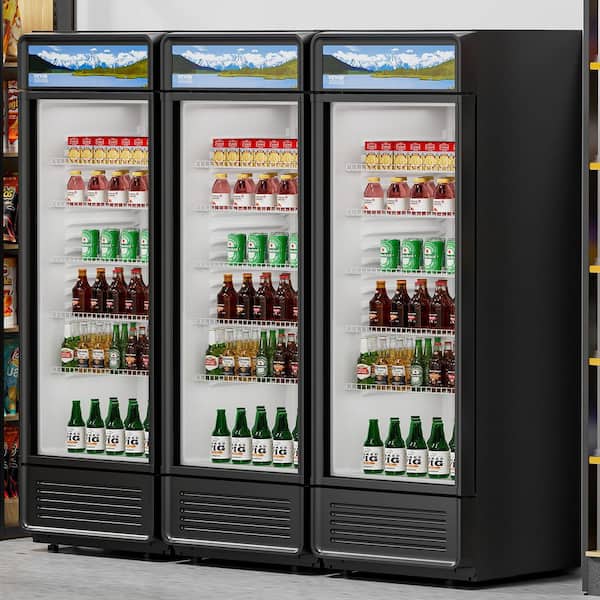 Commercial Refrigerator 12.2 cu.ft. Beverage Display Cooler 24 in. with Glass Door Adjustable Shelves LED Light Black