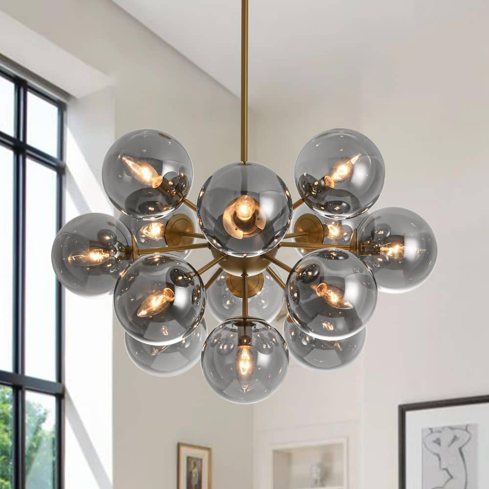 HUOKU Carla 13-Light 23.6 in. W Brushed Gold Modern Chandelier
