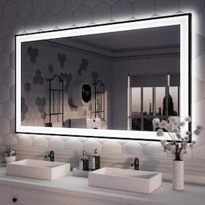 55 in. W x 30 in. H Rectangular Framed Front & Back LED Lighted Anti-Fog Wall Bathroom Vanity Mirror in Tempered Glass