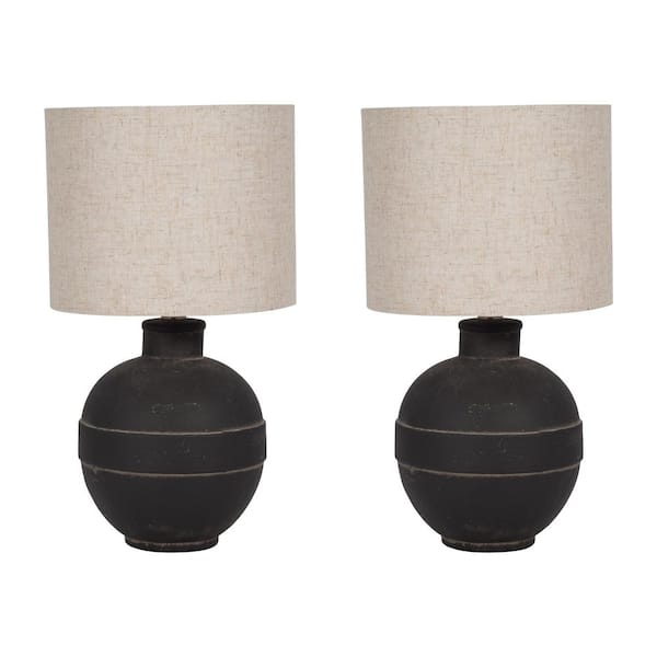 Liv & Skye 18 in. Dark Gray Ceramic Table Lamp Set and Beige Shade (Set of 2)