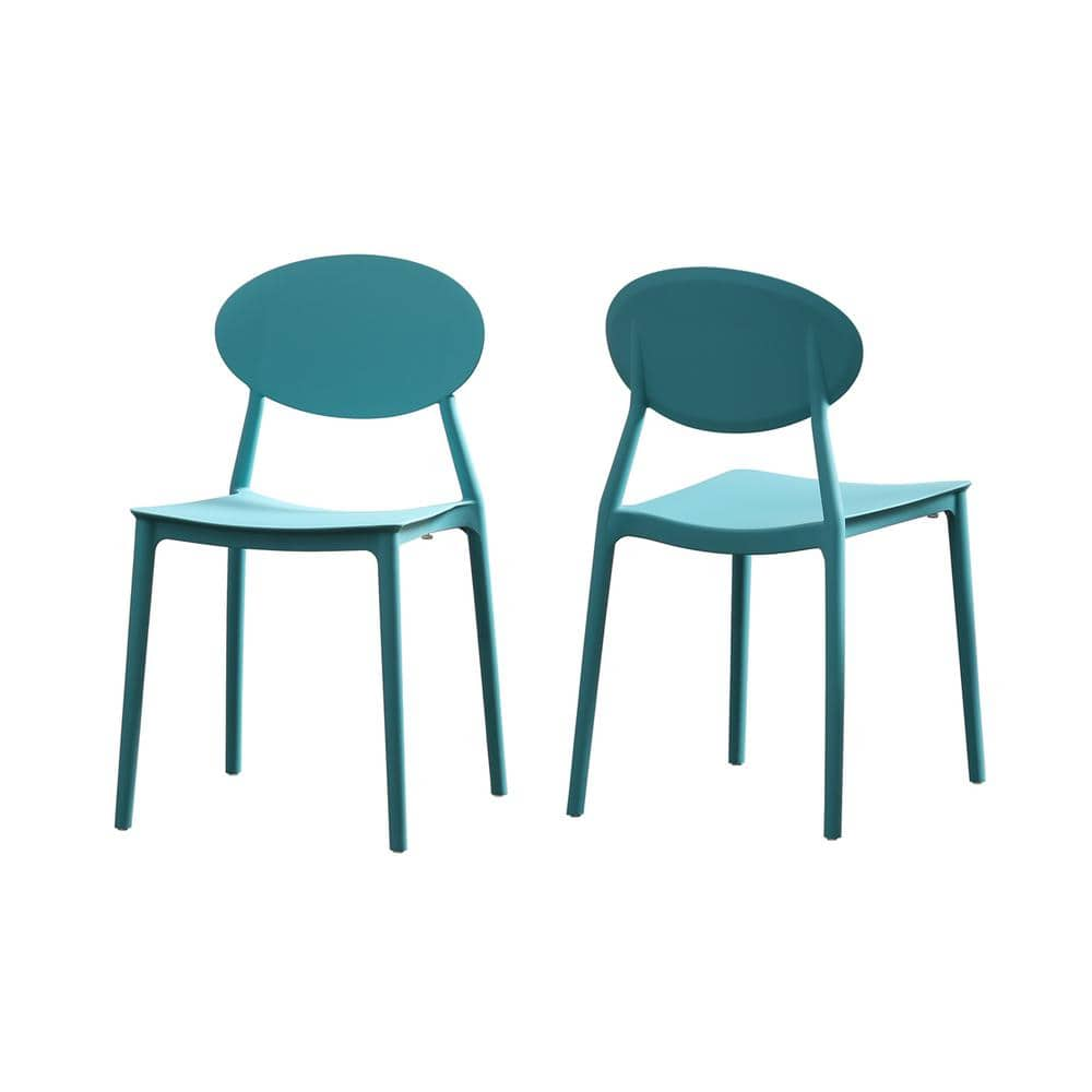 Angel Sar Teal Outdoor Plastic Modern Outdoor Dining Chair with Open ...