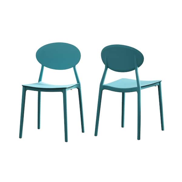 Angel Sar Teal Outdoor Plastic Modern Outdoor Dining Chair with Open Back (Set of 2)