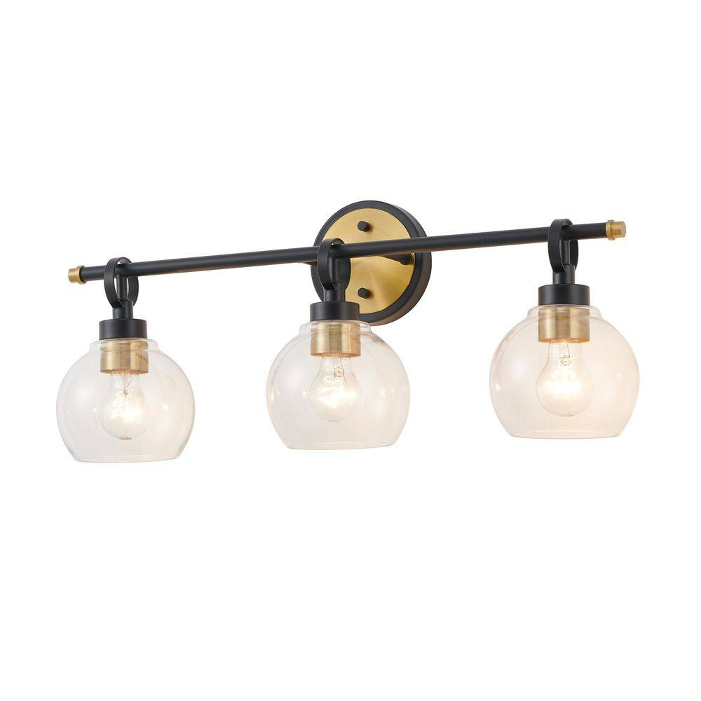 25 in. 3 Light Black and Brushed Gold Vanity Light with Clear Glass Shades price history on PriceWatchPro