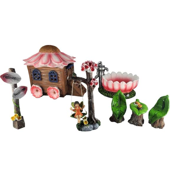 HunnyKome Solar Lighting Solar Powered 7-Piece Fairy Garden Kit 1-Light 6 in. Integrated LED with Welcome Sign