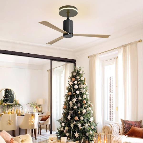 52 in. Indoor/Outdoor Integrated LED Modern Black Downrod Ceiling Fan with Light Kit and 6-Speed DC Remote