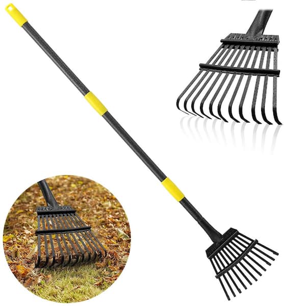 Yellow Arb Rake 9 in. Leaf Rake Heavy Duty Adjustable 65 in. Handle Black Yellow 1 ...