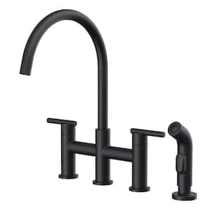 Parma Double Handle Deck Mount Bridge Kitchen Faucet with Spray with 1.75 GPM in Satin Black
