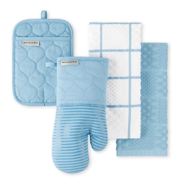 Quilted Cotton Terry Cloth Blue Velvet Kt Kitchen Towels, Oven Mitt, Potholder 4-Piece