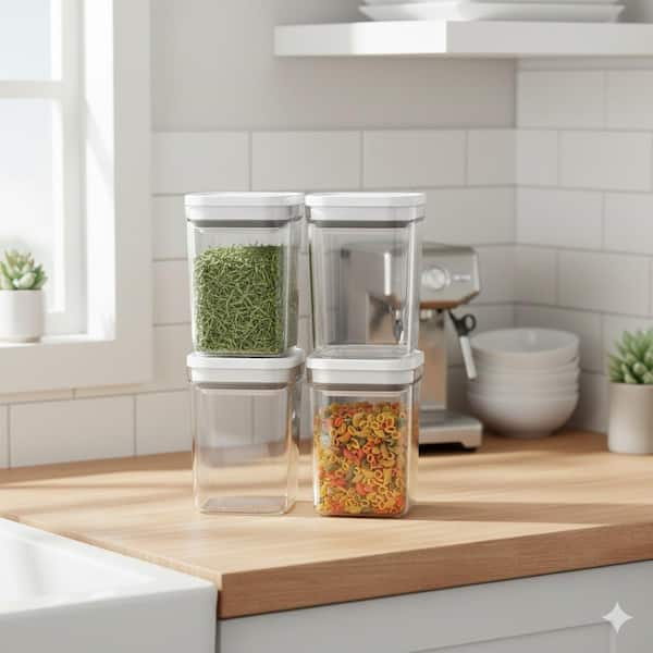 4-Piece BPA Free Airtight Glass Food Storage Container Set with One-handed Leak Proof Lids Medium White 1L 33.8oz