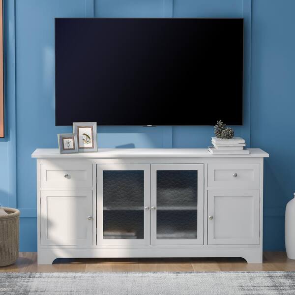 Seafuloy 59 In W White Mdf Tv Cabinet, Tv Armoire With Doors And Drawers