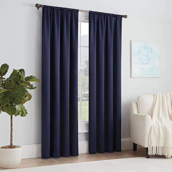 Eclipse Thermapanel Navy Solid Polyester 54 in. W x 54 in. L Room Darkening Single Rod Pocket Curtain Panel